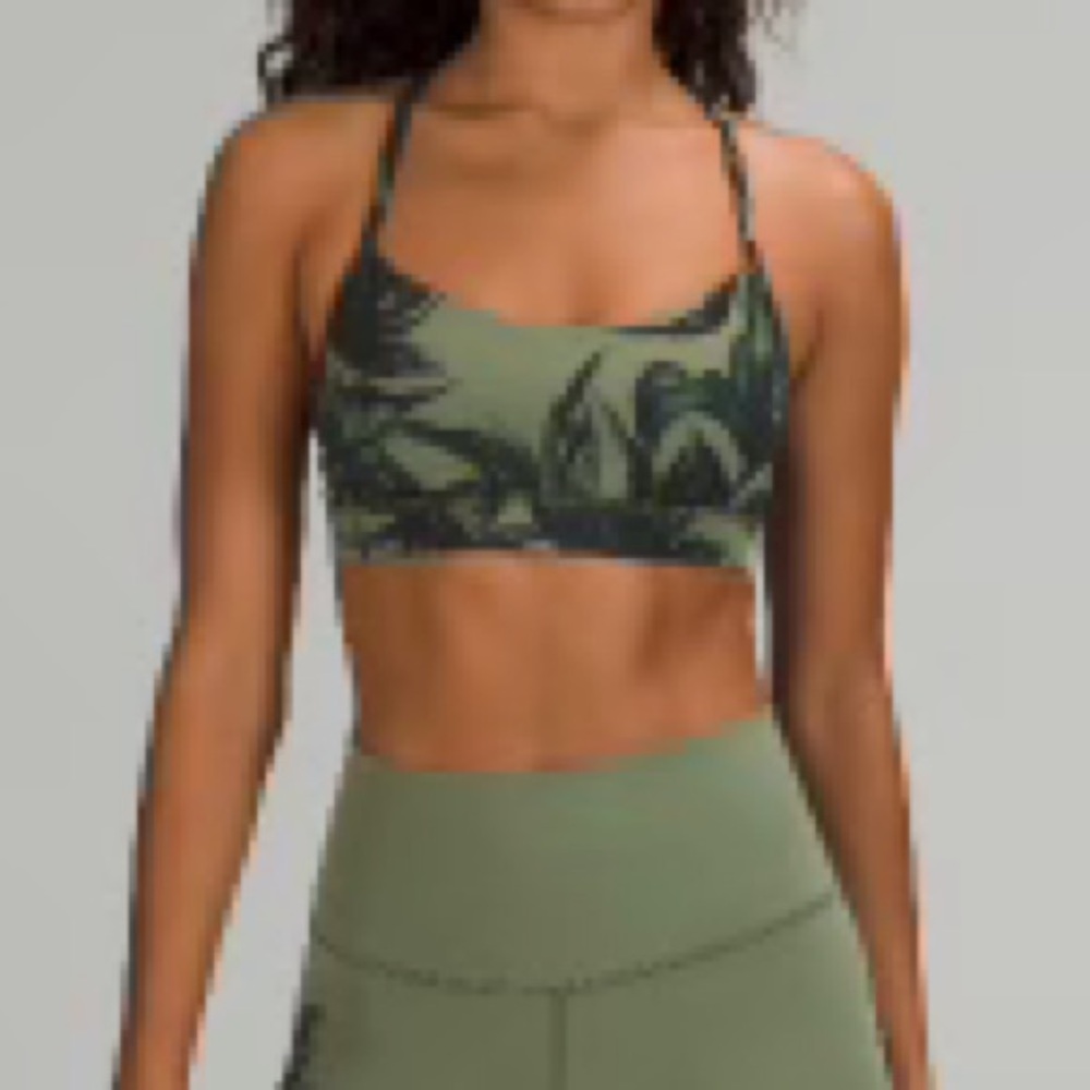 Lululemon Flow Y Bra Nulu|botanical bloom green twill multi